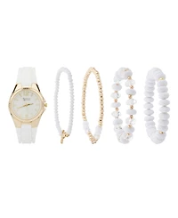 American Exchange Women's White Silicone Strap Analog Watch 35mm with Stackable Bracelets Gift Set