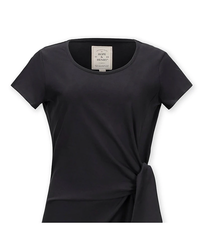 Hope & Henry Women's Organic Short Sleeve Knit Tie Midi Dress