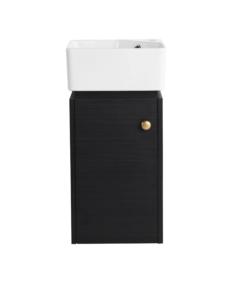 Simplie Fun Compact Wall Mount Small Bathroom Vanity with Ceramic Sink