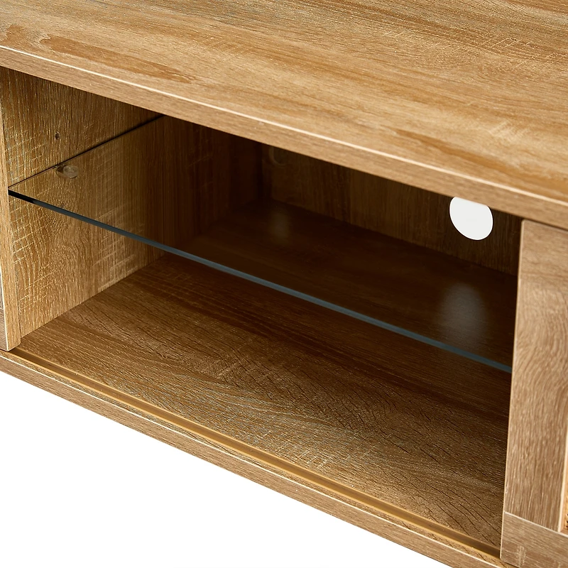 Streamdale Furniture Rattan Tv Cabinet with Adjustable Shelf and Colorful Light Strip