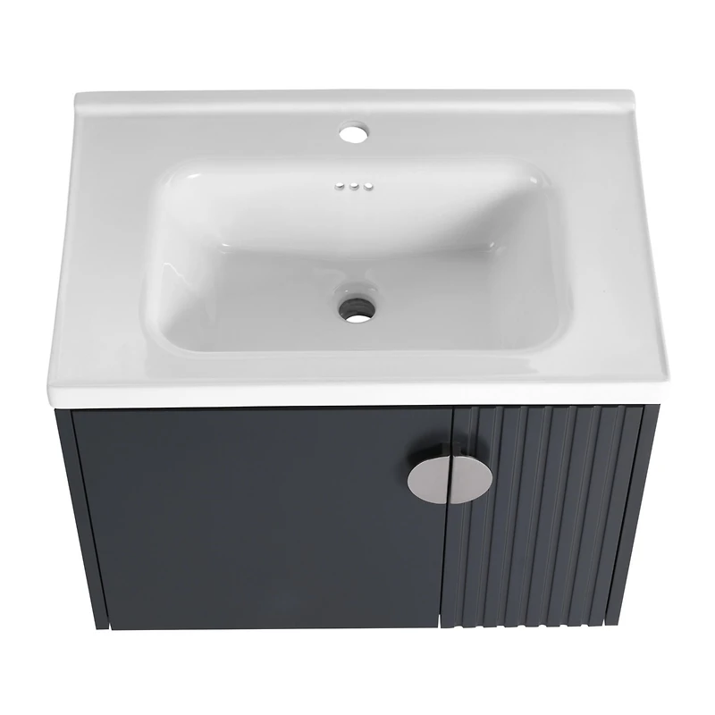 Sleek Wall-Mounted Vanity Dual-Door Design with Wave Plate and Ceramic Sink