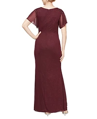 Sl Fashions Women's Round-Neck Flutter-Sleeve Gown