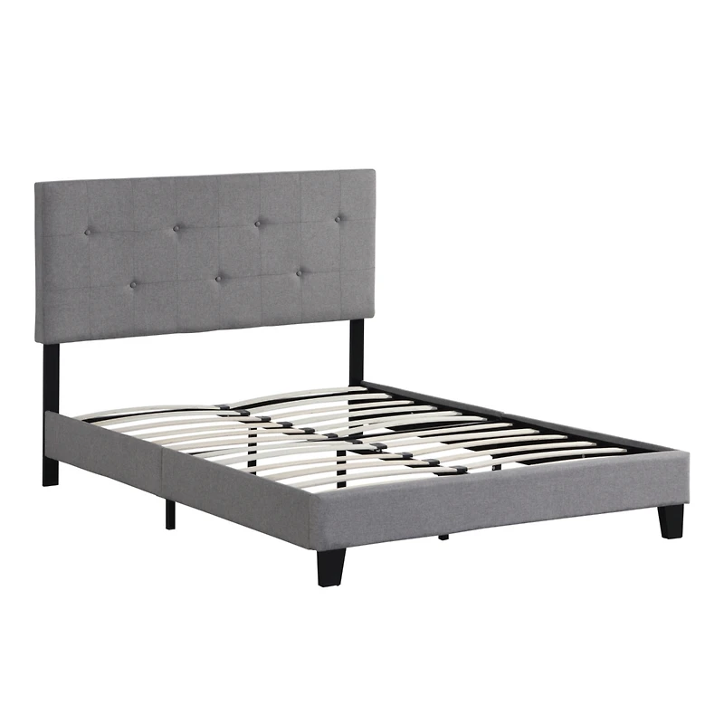 Simplie Fun Gray Upholstered Platform Bed Frame, Easy Assembly
