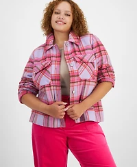 On 34th Trendy Plus Size Plaid Button-Up Short Coat, Created for Macy's