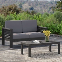 Streamdale Acacia Wood Outdoor Loveseat And Coffee Table Set With Cushions