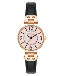 Anne Klein Women's Quartz Black Essential Leather and Rose Gold-Tone Alloy Metal Strap Watch, 26mm