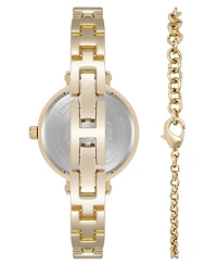 Anne Klein Women's Quartz Round Abalone Gemstone Gold-Tone Alloy Metal Bangle Watch Set, 30mm