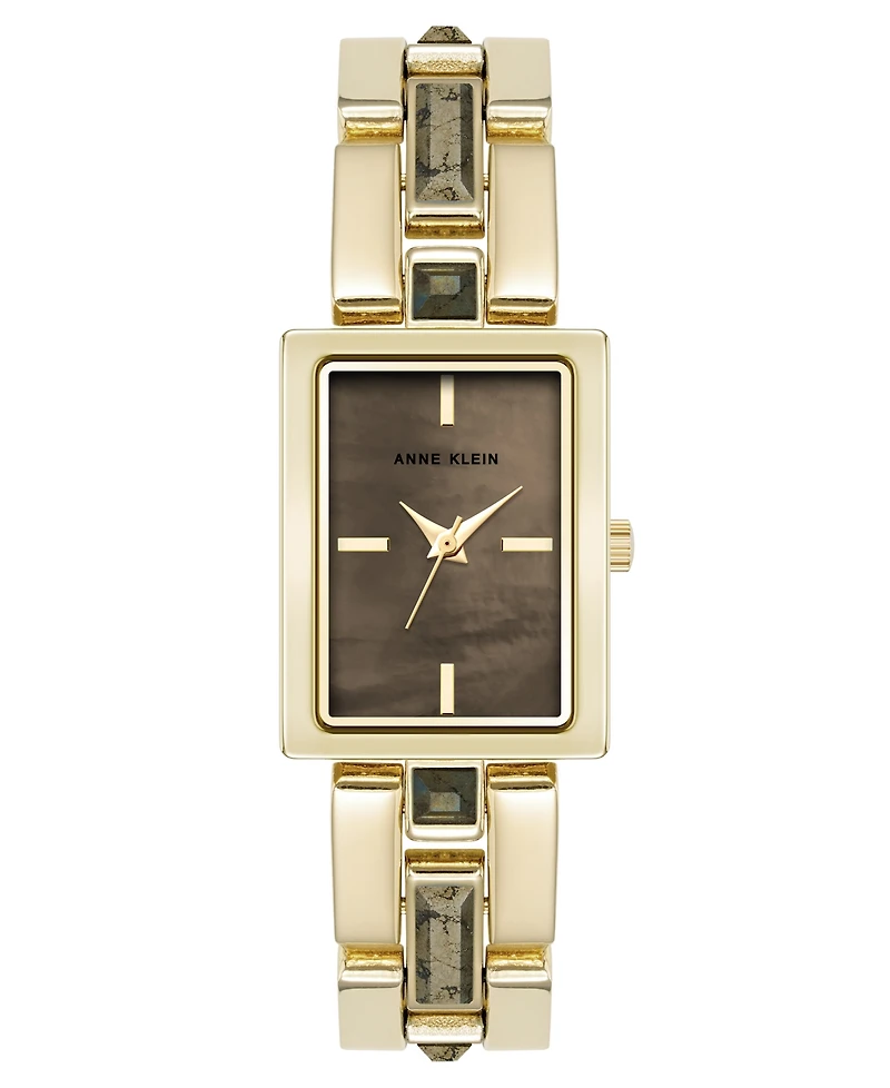 Anne Klein Women's Quartz Pyrite Gemstone Accented Gold-Tone Alloy Metal Bracelet Watch, 21mm