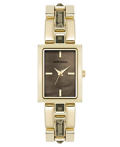 Anne Klein Women's Quartz Pyrite Gemstone Accented Gold-Tone Alloy Metal Bracelet Watch, 21mm