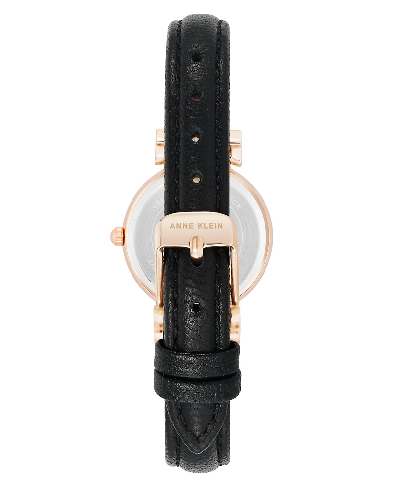 Anne Klein Women's Quartz Black Classic Leather and Rose Gold-Tone Alloy Metal Strap Watch, 28mm