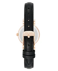 Anne Klein Women's Quartz Black Classic Leather and Rose Gold-Tone Alloy Metal Strap Watch, 28mm