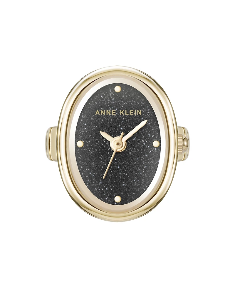 Anne Klein Women's Quartz Sandstone Gemstone and Gold-Tone Alloy Metal Ring Watch