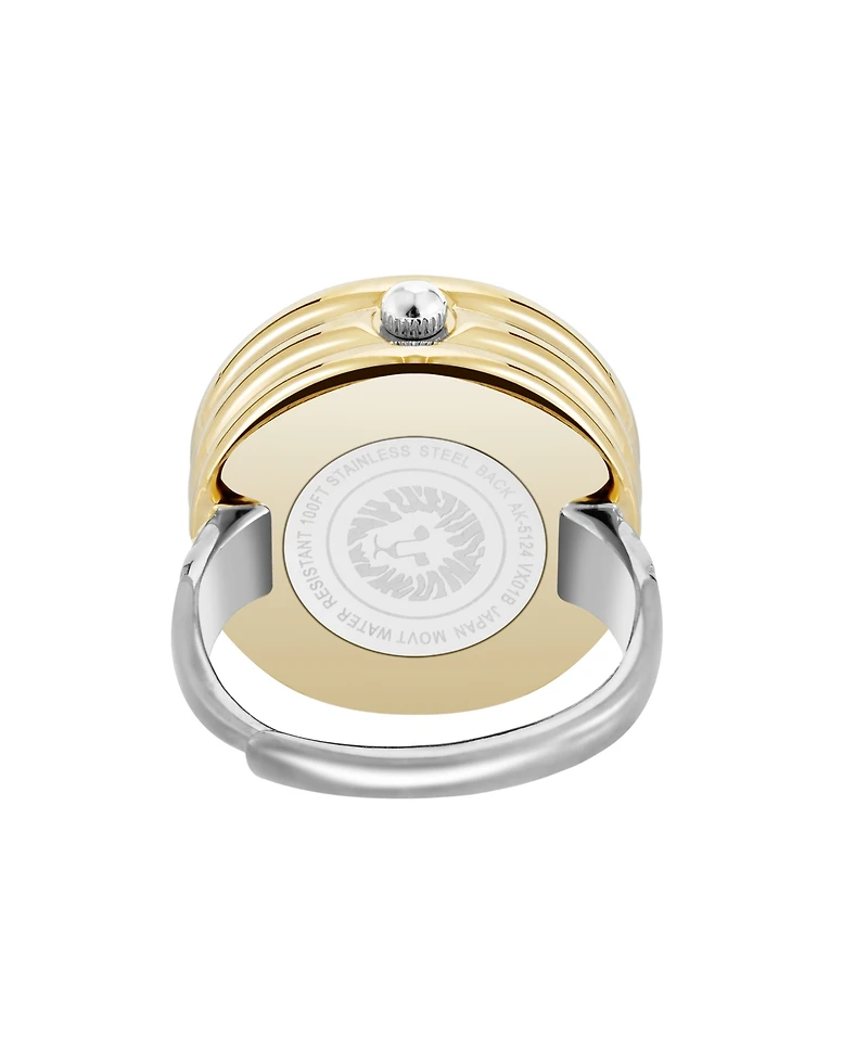 Anne Klein Women's Quartz Faceted Crystal Two-Tone Alloy Metal Ring Watch, 20mm
