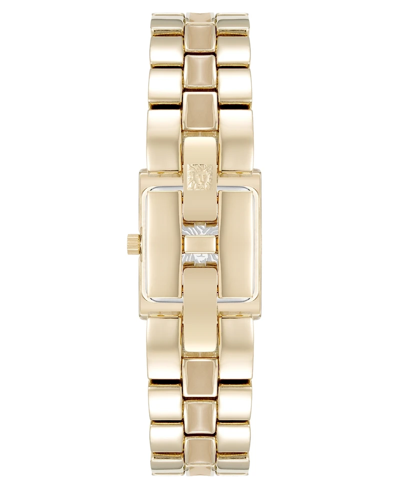 Anne Klein Women's Quartz Petite Tan Enamel Center Link Gold-Tone Alloy Metal Bracelet Watch, 17.5mm