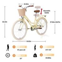 24" Steel Frame Girls Bike, 10+ Years