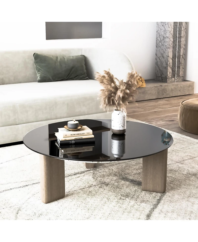 Streamdale Furniture 36 Inch Round Tempered Glass Table Top Black Glass 1/4" Thick Round Polished Edge
