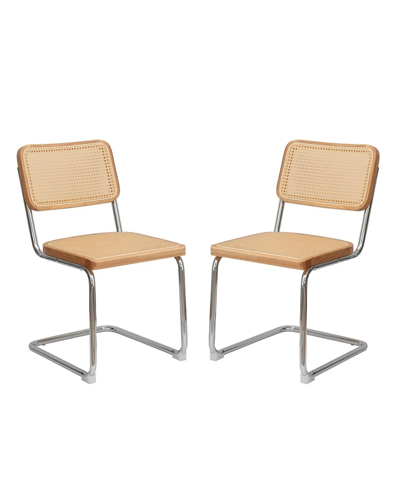 Streamdale Modern Velvet Rattan Dining Chairs with Chrome Legs (Set Of 2)