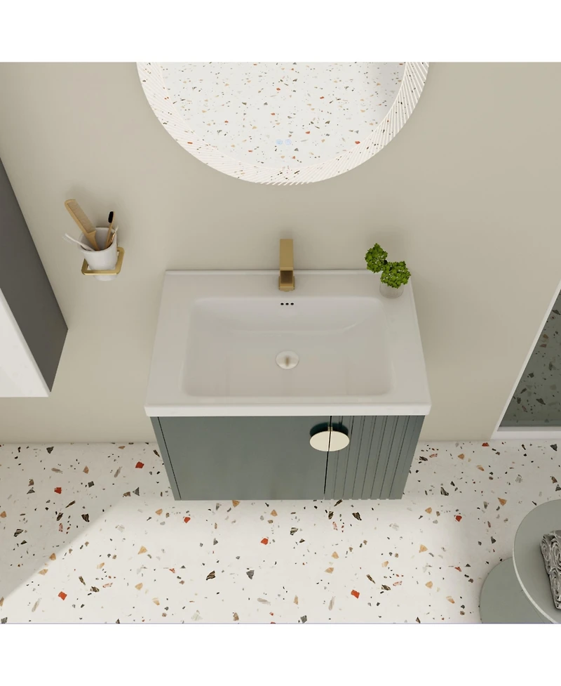 Wall-Mounted Vanity with Ceramic Sink and Soft-Close Doors