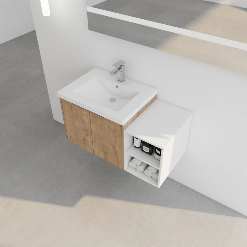 Simplie Fun Wall-Mounted Vanity with Soft-Close Doors and Storage Shelves