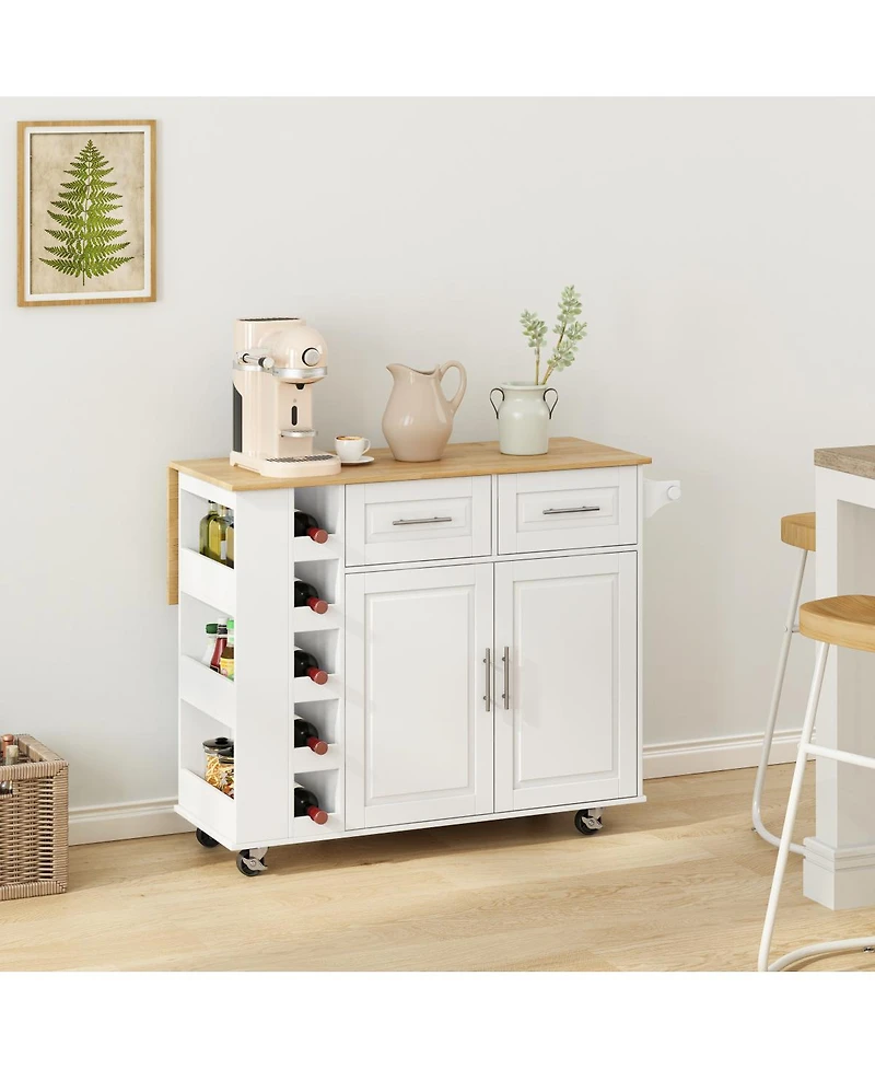 Streamdale White Kitchen Island Cart with Storage and Foldable Table