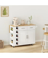 Streamdale White Kitchen Island Cart with Storage and Foldable Table