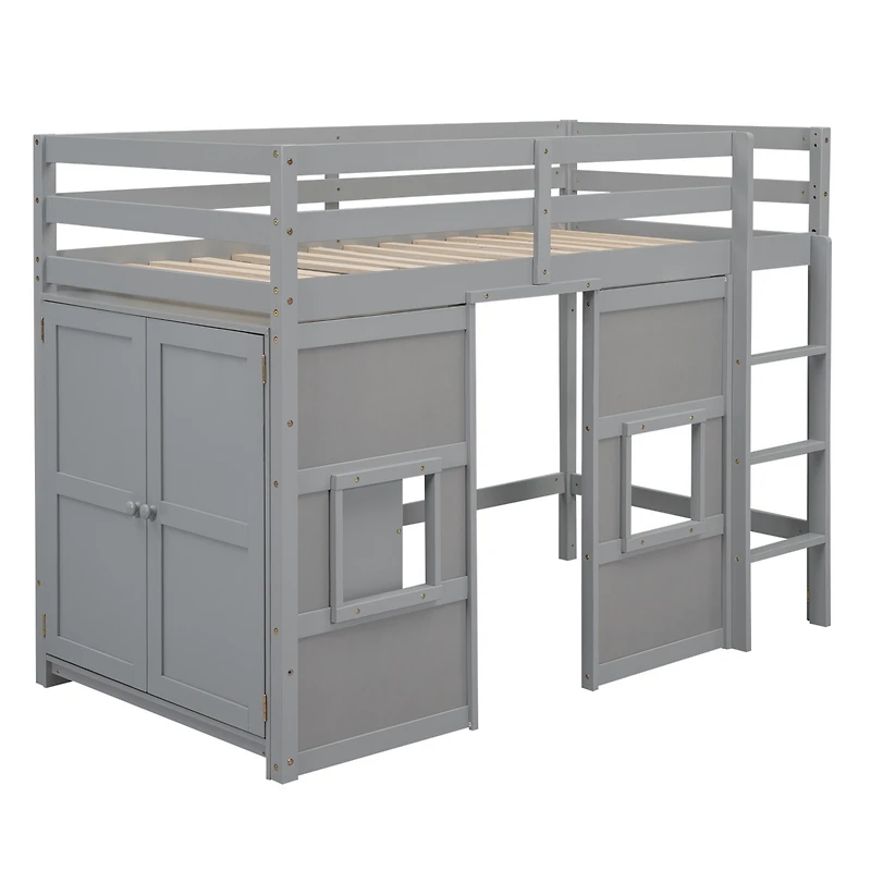 Streamdale Twin Loft Bed with Storage and Windows