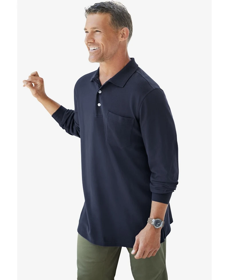KingSize Big & Tall Longer-Length Long Sleeve Shrink-Less Cotton Polo