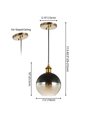 Jonathan Y Nixon 7.5" 1-Light Mid-Century Modern Metal/Glass Adjustable Drop Globe Led Pendants, Brass Gold/Black (Set of 2)