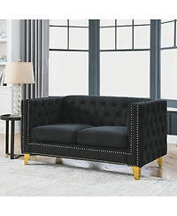 Streamdale Furniture Black Velvet Tufted Sofa with Metal Legs