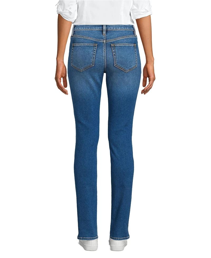 Lands' End Women's Tall Recover Mid Rise Straight Leg Blue Jeans