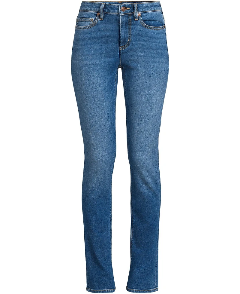 Lands' End Women's Tall Recover Mid Rise Straight Leg Blue Jeans