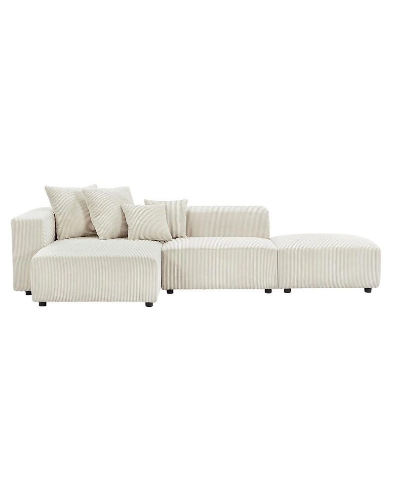 Beige Corduroy Modular Sectional Sofa Set