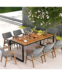 Costway 79" Acacia Wood 8-Person Patio Table with 1.9" Umbrella Hole, Adjustable Foot Pads
