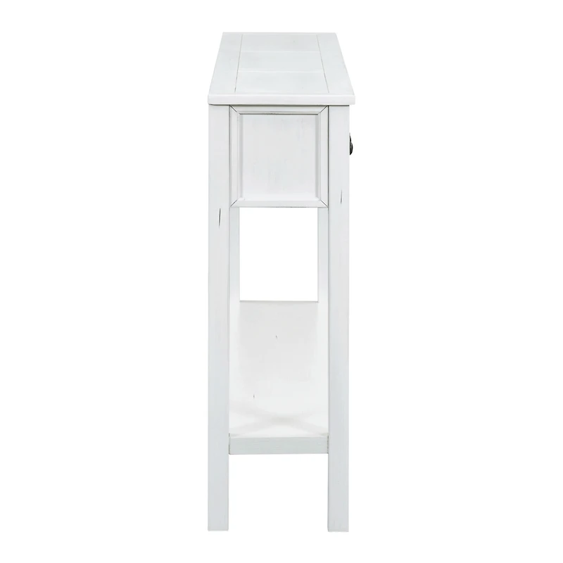 Simplie Fun Antique White Console Table with Drawers and Shelf, 60" Long