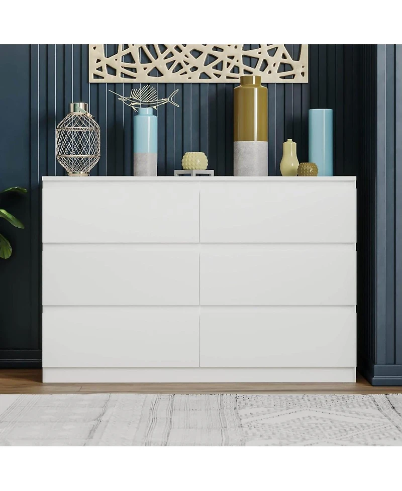 Streamdale Furniture 6 Drawer Double Dresser For Bedroom Living Room Hallway, White