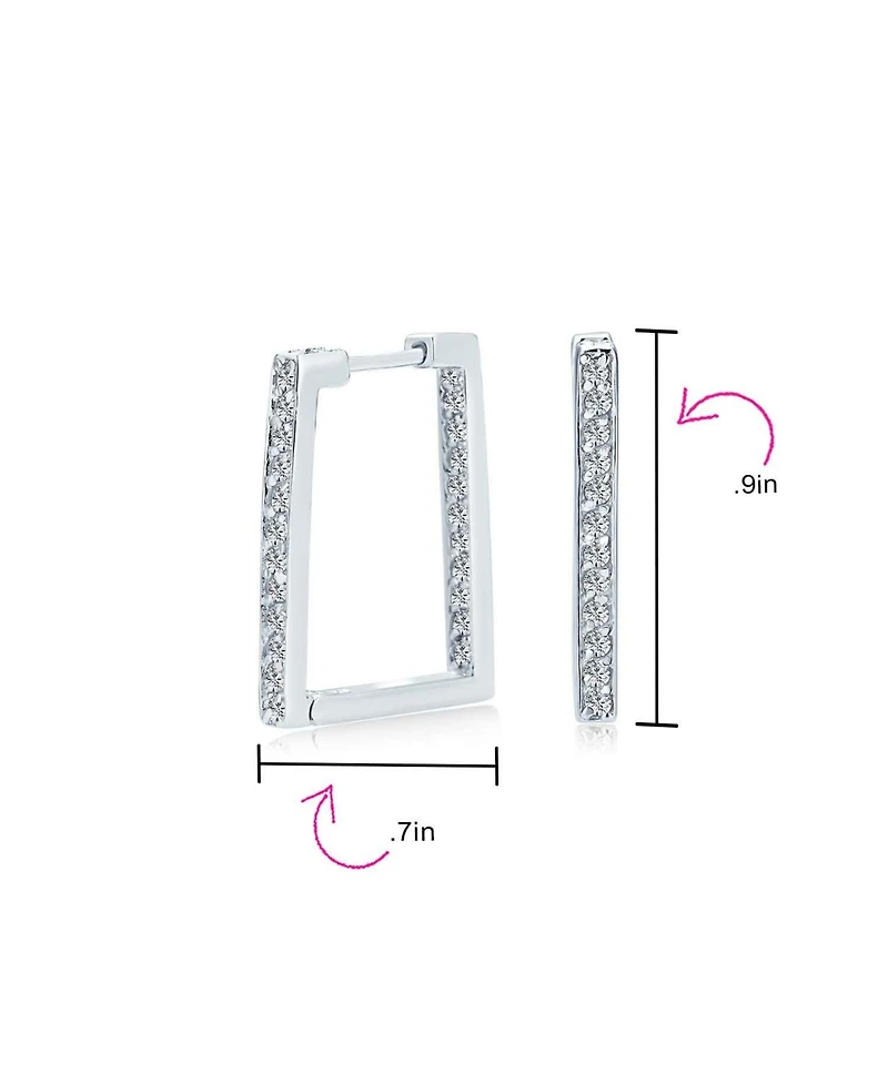 Bling Jewelry Geometric Rectangle Square Inside Out Channel Set Cz Large Hoop Earrings Of Cubic Zirconia Gold Plated Sterling Silver