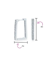 Bling Jewelry Geometric Rectangle Square Inside Out Channel Set Cz Large Hoop Earrings Of Cubic Zirconia Gold Plated Sterling Silver