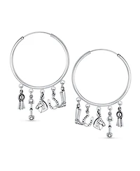 Bling Jewelry Blue Ribbon Horse Riding Boot Horseshoe Dangle Multi Charms Cowgirl Equine Gift Equestrian Big Dangling Horse Hoop Earrings Sterling Sil