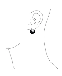 Bling Jewelry Boho Bali Style Tribal Oval Half Crescent Stone Hoop Earrings Oxidized Milgrain Caviar Bead Sterling Silver