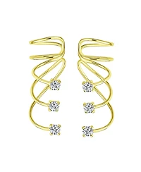 Bling Jewelry Triple Spiral Cz Curved Crawlers Ear Cuff Cartilage Earrings 14K Gold Plated Silver