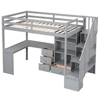 Streamdale Twin Loft Bed with Desk, Storage, and Staircase White