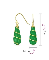 Bling Jewelry Classic Elegant Long Chandelier Natural Dark Green Jade Teardrop Dangle Earrings 14K Yellow Gold Overlay Twisting Swirl Accent .925 Ster