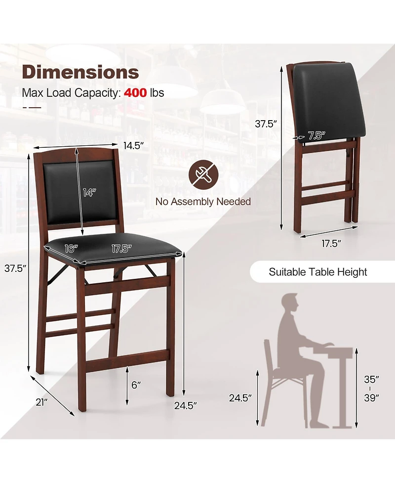 Vebreda Set of 2 Folding Kitchen Island Stool with Rubber Wood Legs