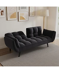 Simplie Fun 57" Black Sofa Soft Two Armrests Throw Pillow Pillow Comfortable Fit Apartment Bedroom Small Space