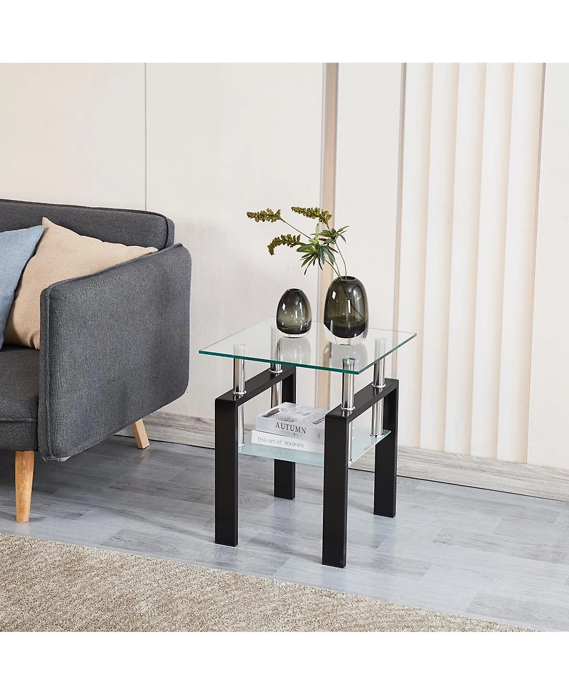 Streamdale Furniture 2-Piece Clear Tempered Glass Small Table, End Table For Living Room, Sofa Table