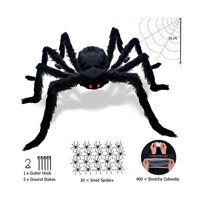 Cowin Giant Halloween Spider Decorations Set 60in with Web 20 Small Spiders Cotton Wool