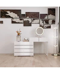 Simplie Fun Extended Desktop 10 Drawers Chest Of Drawer Without Handle White Color Vanity