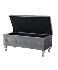 Streamdale Grey Tufted Storage Ottoman Bench With Crystal Buttons