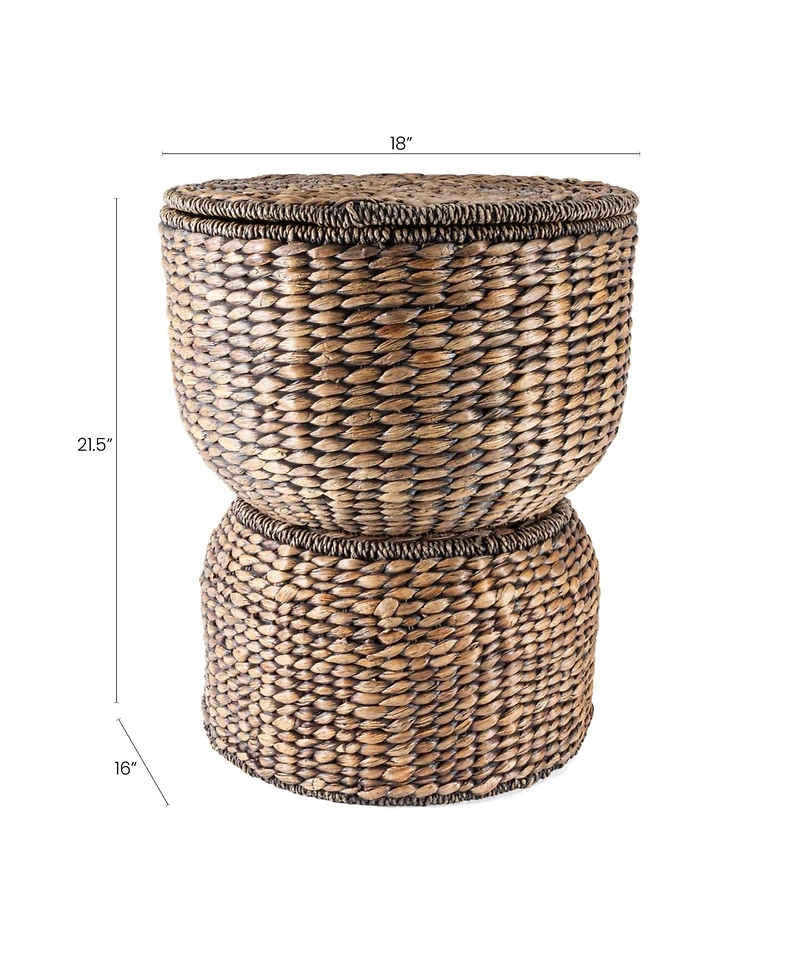 Jonathan Y Bhola 18" Hourglass Handwoven Hyacinth Storage Accent Table with Lid