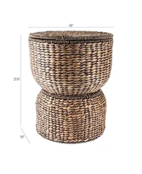 Jonathan Y Bhola 18" Hourglass Handwoven Hyacinth Storage Accent Table with Lid